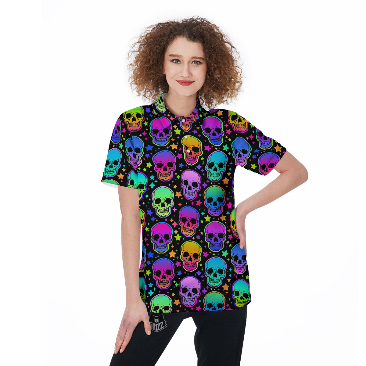 Skull Psychedelic Print Pattern Women's Golf Shirts-grizzshop