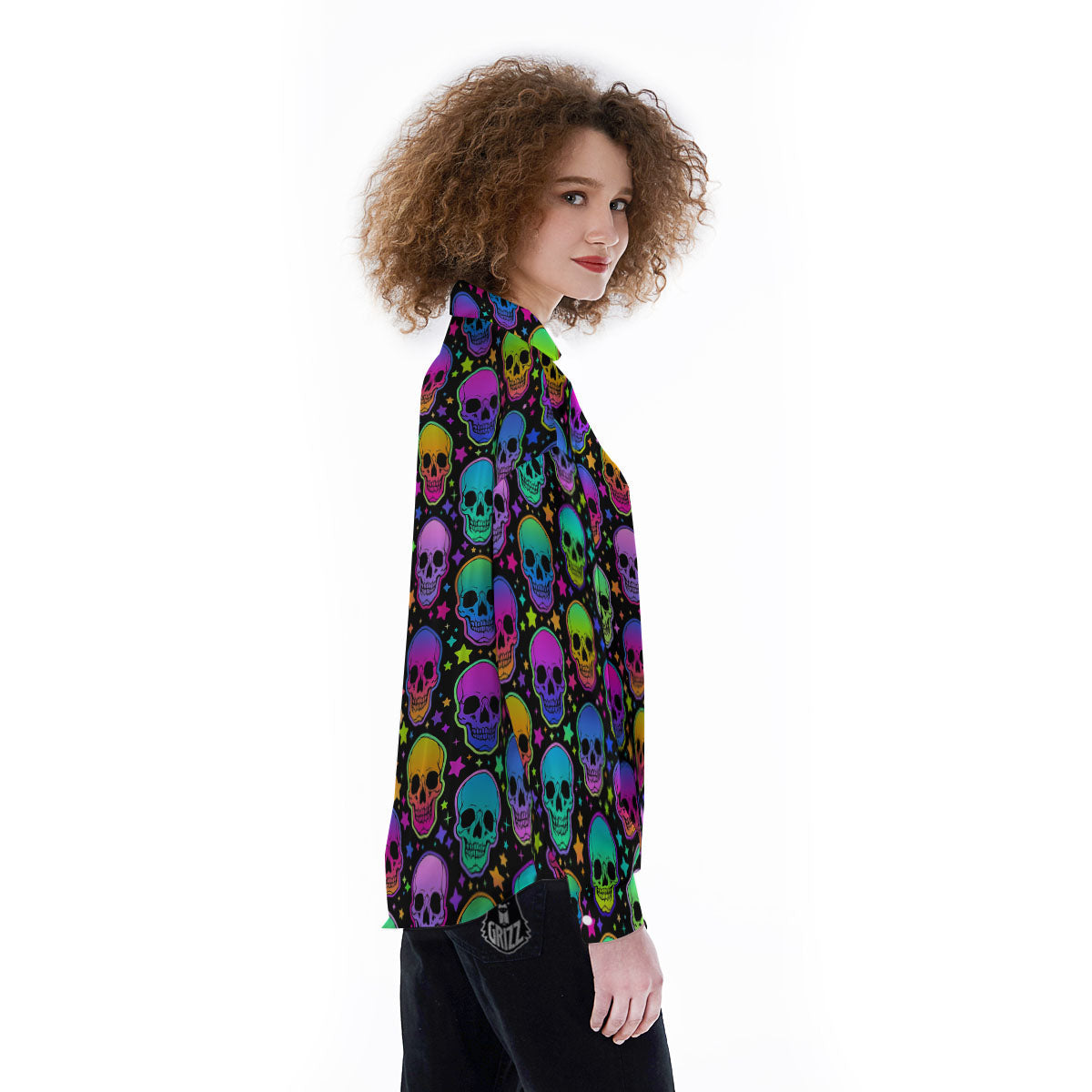 Skull Psychedelic Print Pattern Women's Long Sleeve Shirts-grizzshop