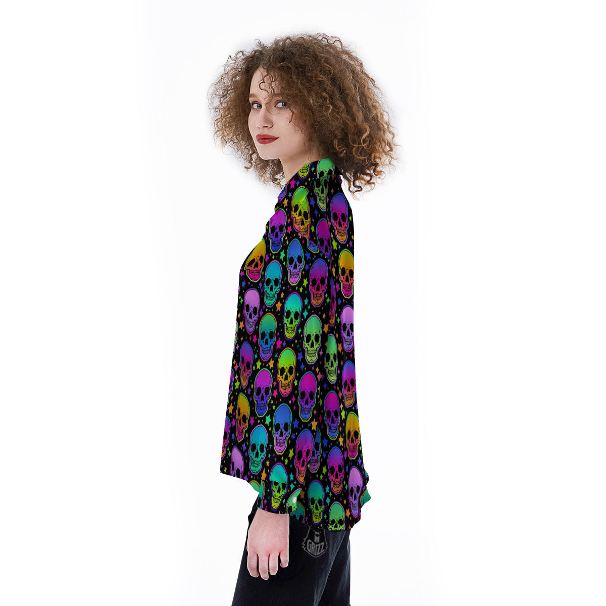 Skull Psychedelic Print Pattern Women's Long Sleeve Shirts-grizzshop