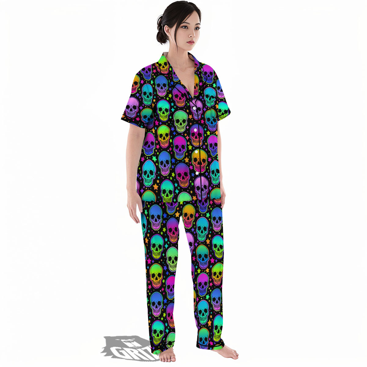 Skull Psychedelic Print Pattern Women's Pajamas Set-grizzshop