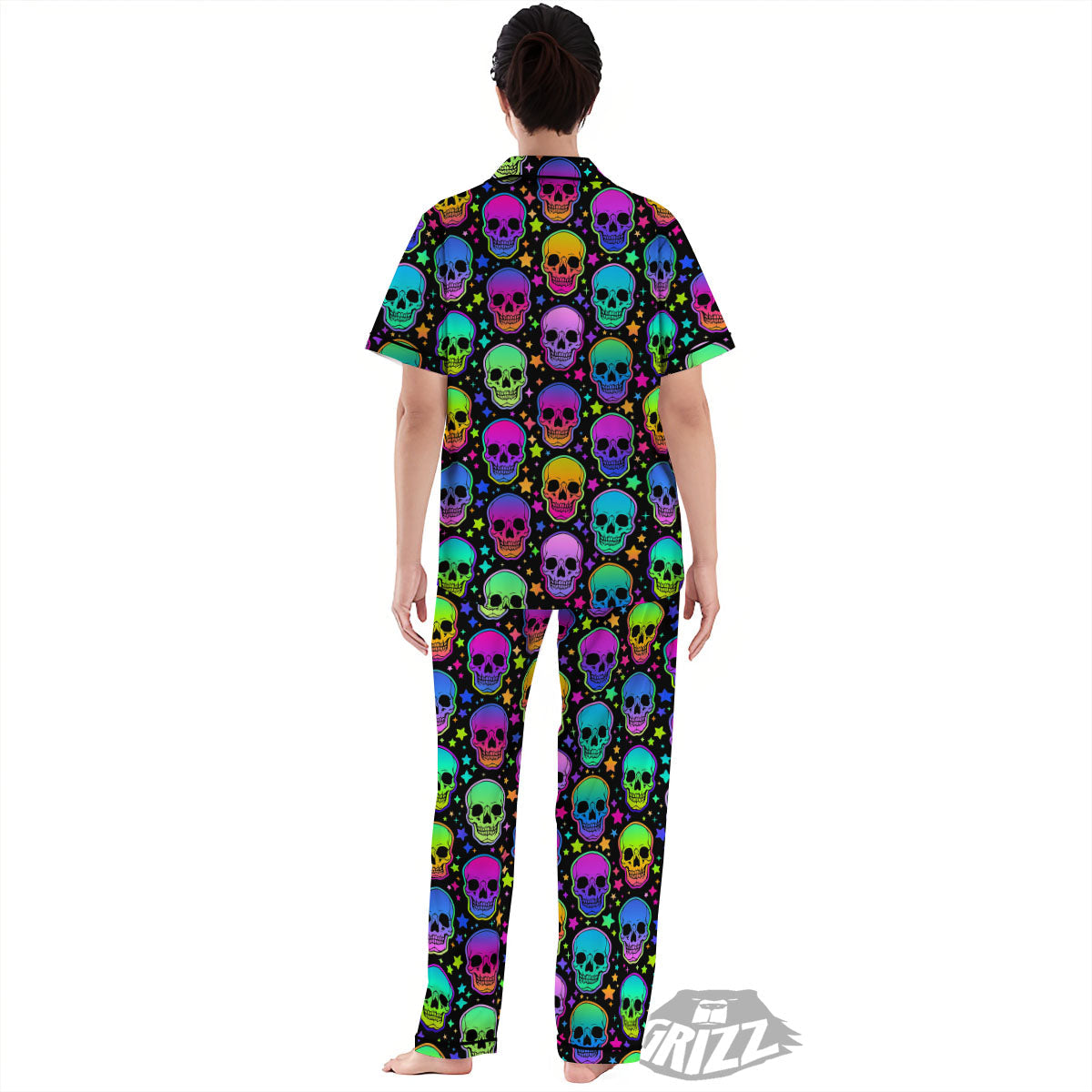 Skull Psychedelic Print Pattern Women's Pajamas Set-grizzshop