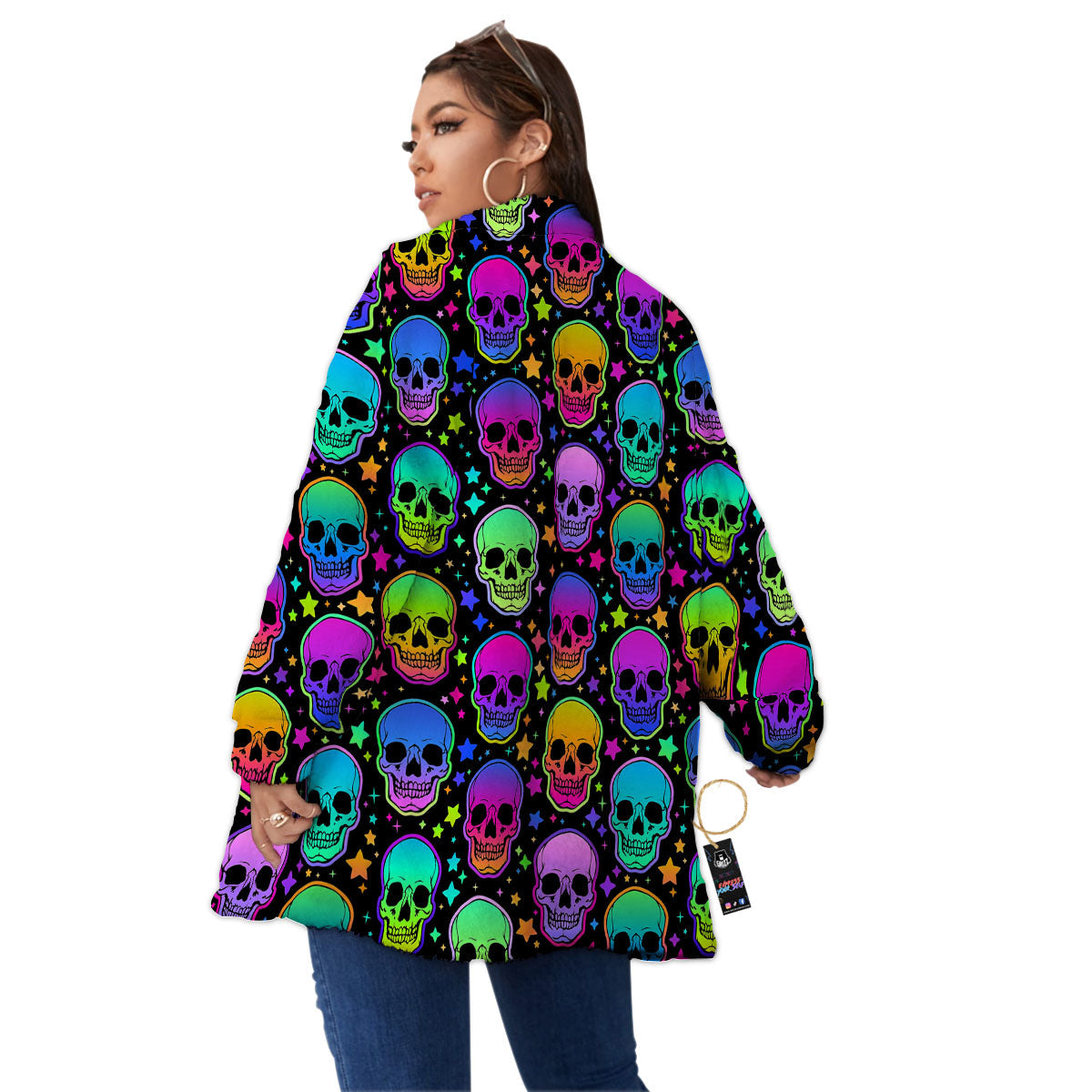 Skull Psychedelic Print Pattern Women's Sherpa Jacket-grizzshop