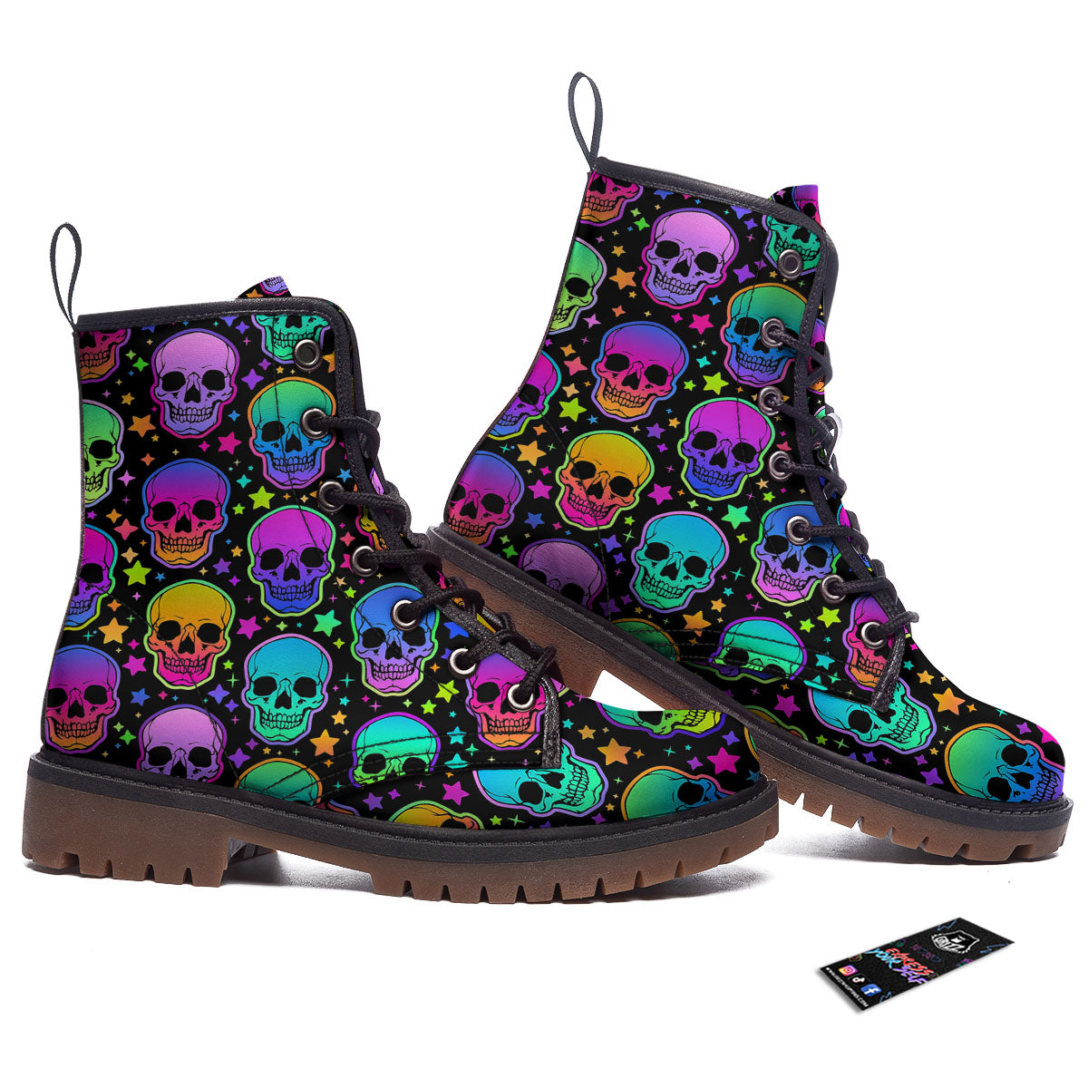 Skull Psychedelic Print Pattern Work Boots-grizzshop