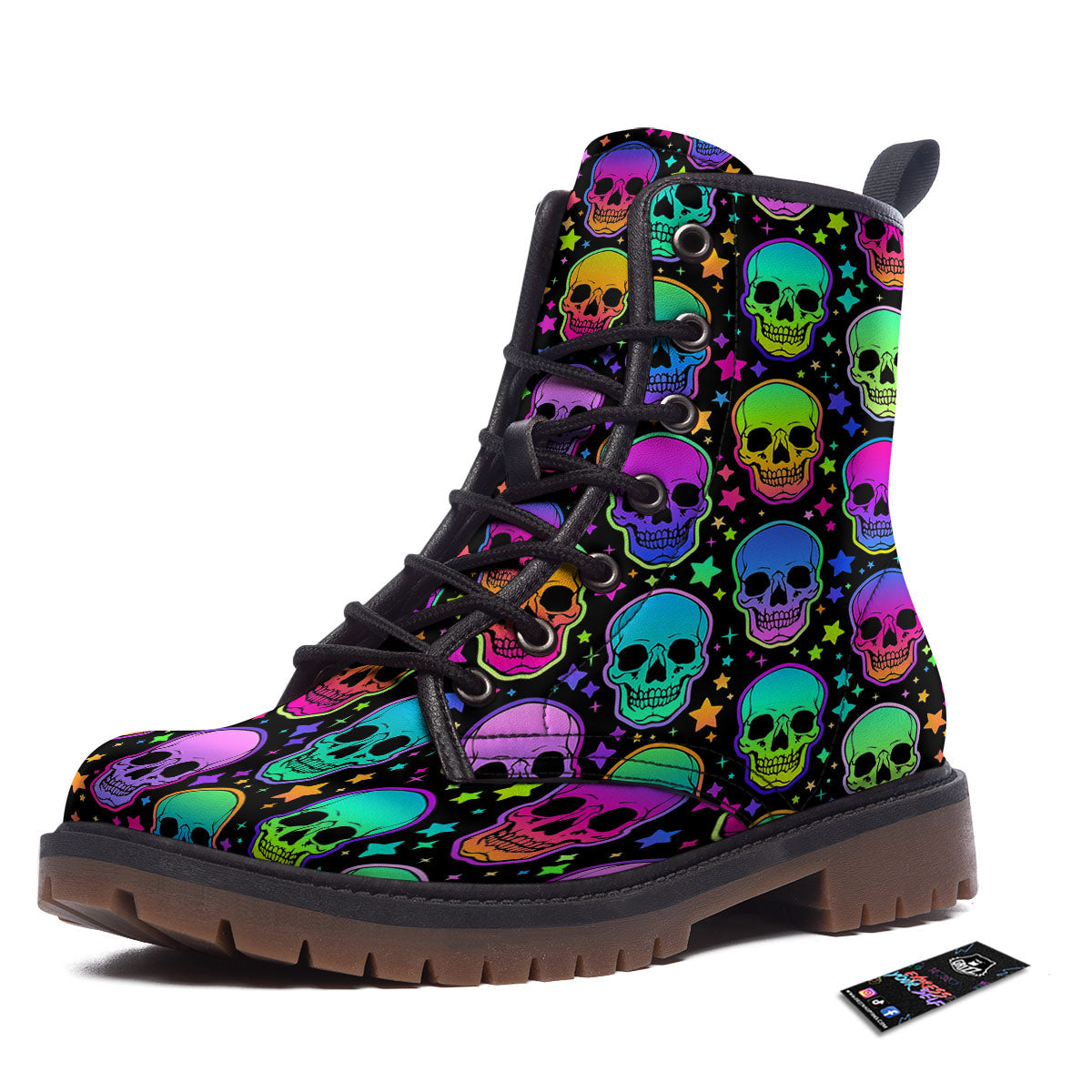 Skull Psychedelic Print Pattern Work Boots-grizzshop