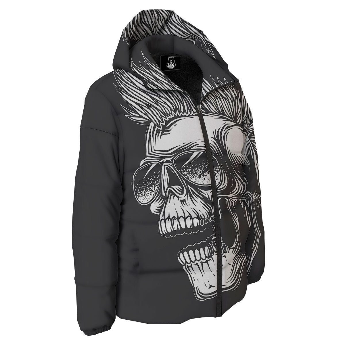 Skull Punk Monochrome Print Down Jacket-grizzshop
