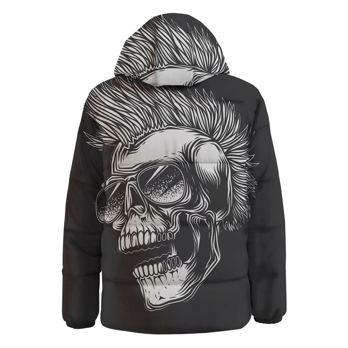 Skull Punk Monochrome Print Down Jacket-grizzshop