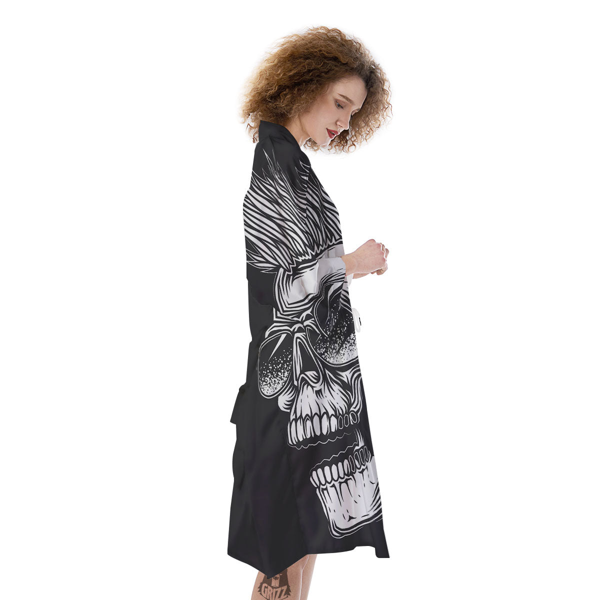 Skull Punk Monochrome Print Kimono-grizzshop