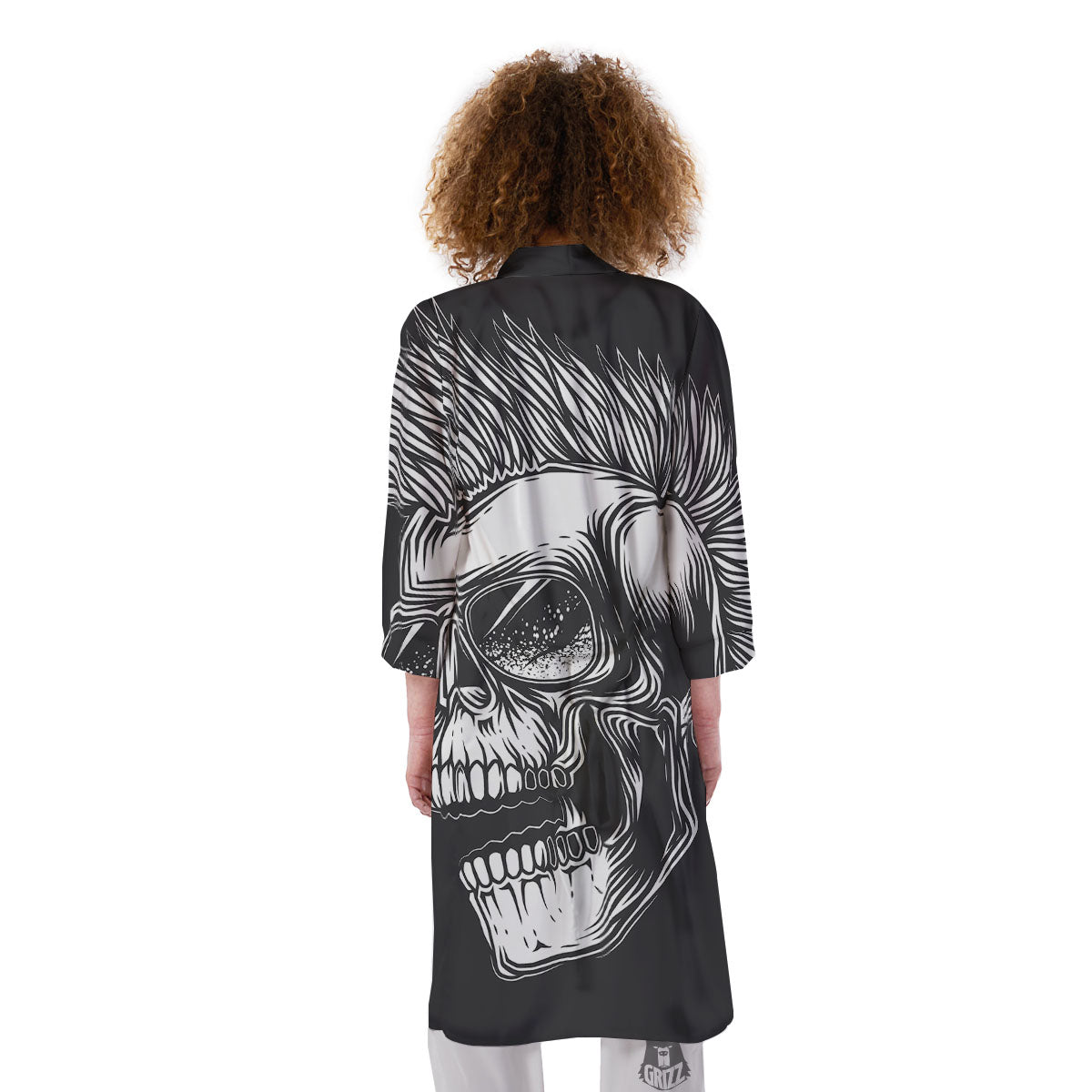 Skull Punk Monochrome Print Kimono-grizzshop