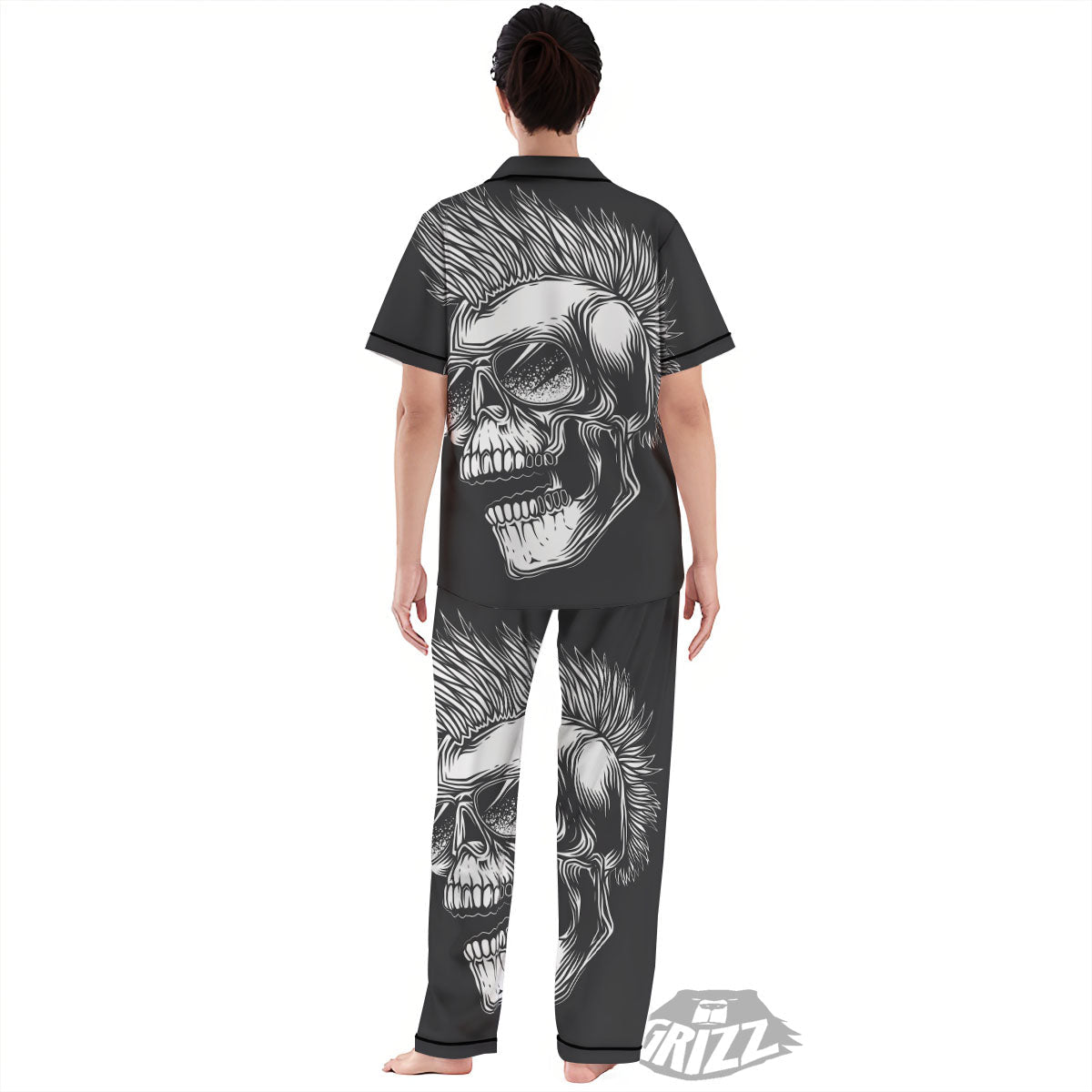 Skull Punk Monochrome Print Women's Pajamas Set-grizzshop