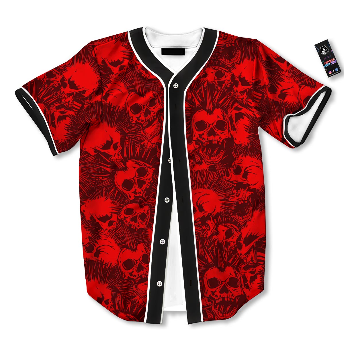 Skull Punk Red Print Pattern Baseball Jersey-grizzshop