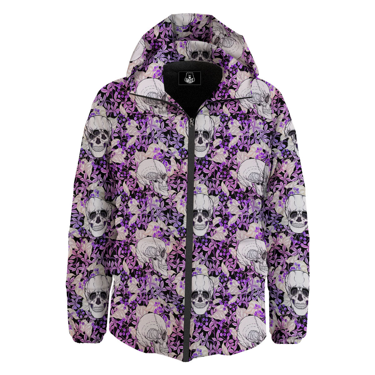 Skull Purple Tropical Print Pattern Down Jacket-grizzshop