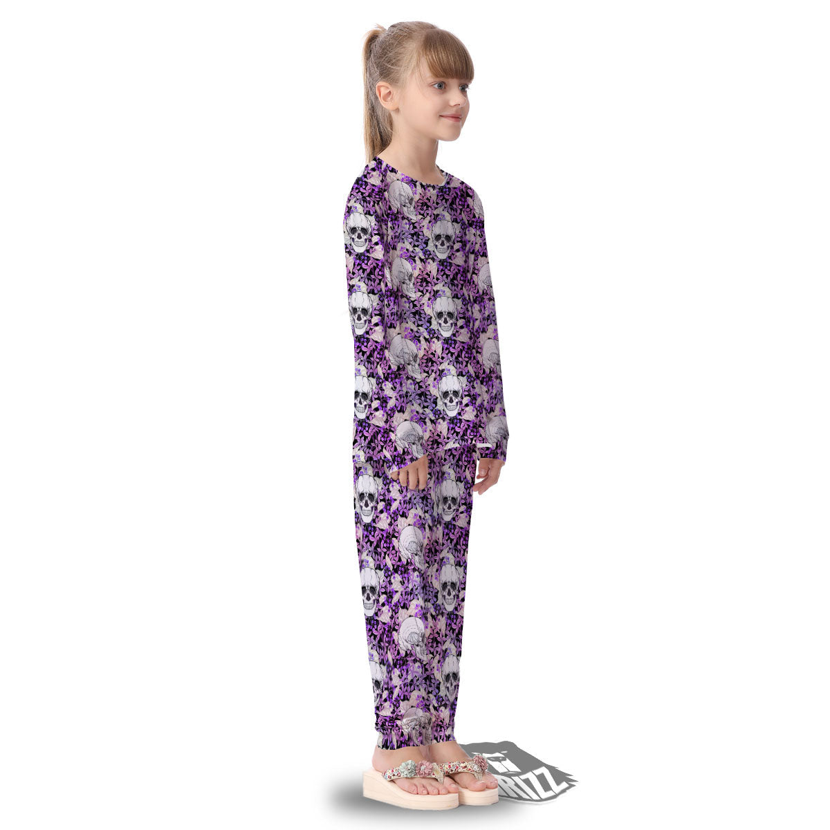 Skull Purple Tropical Print Pattern Kid's Pajamas-grizzshop