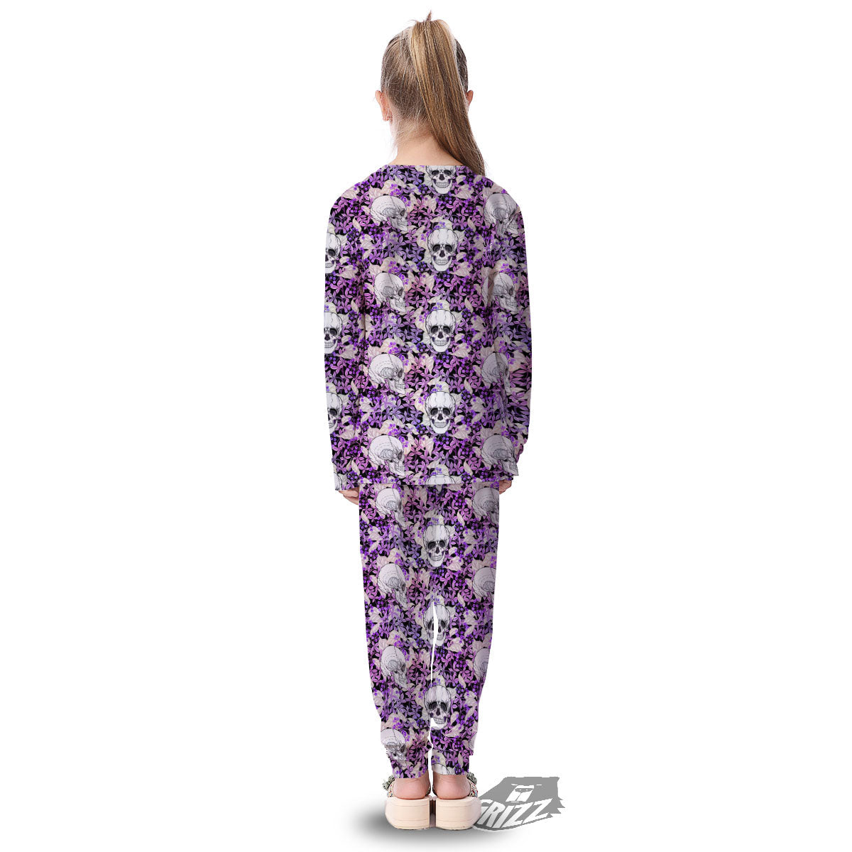 Skull Purple Tropical Print Pattern Kid's Pajamas-grizzshop