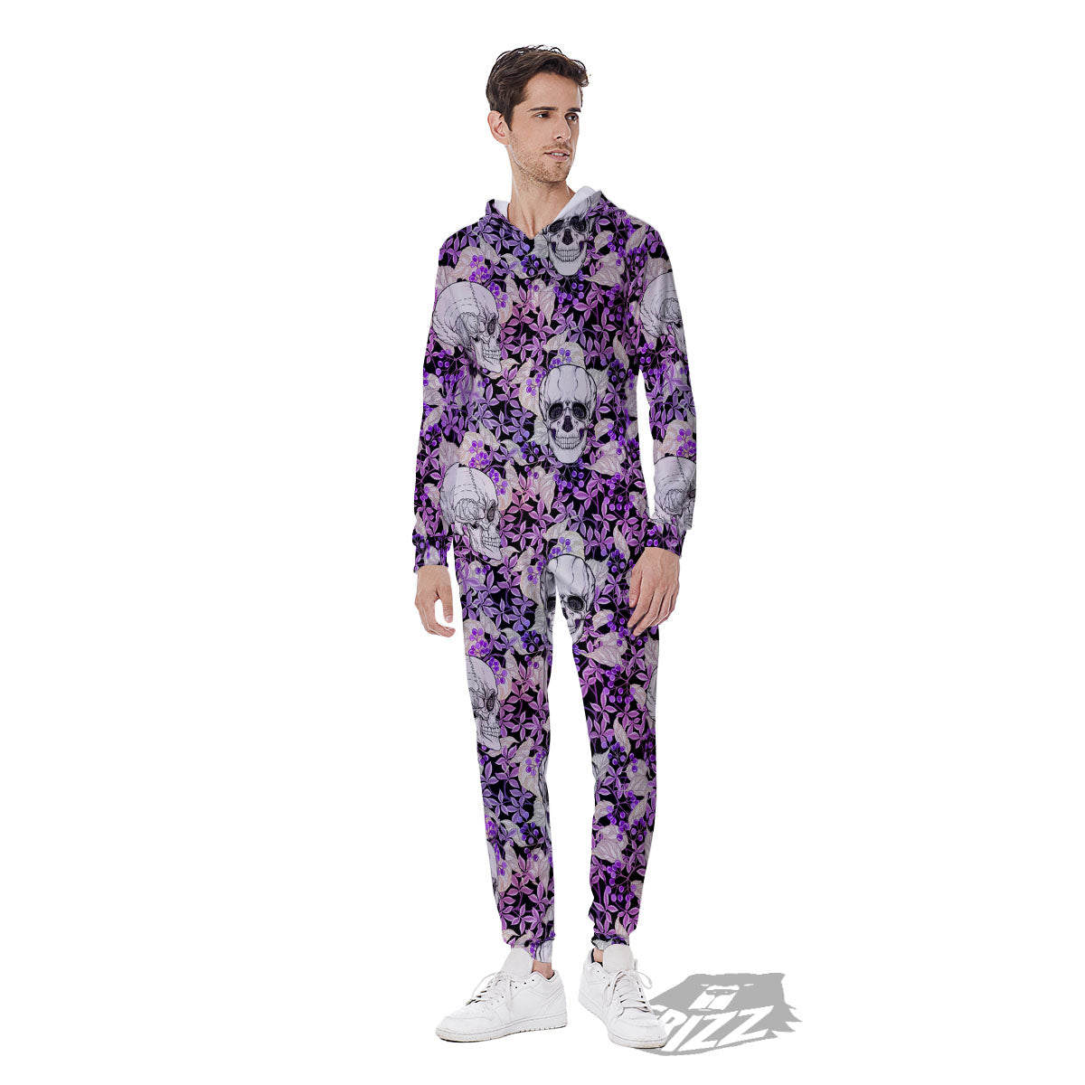 Skull Purple Tropical Print Pattern Men's Jumpsuit-grizzshop