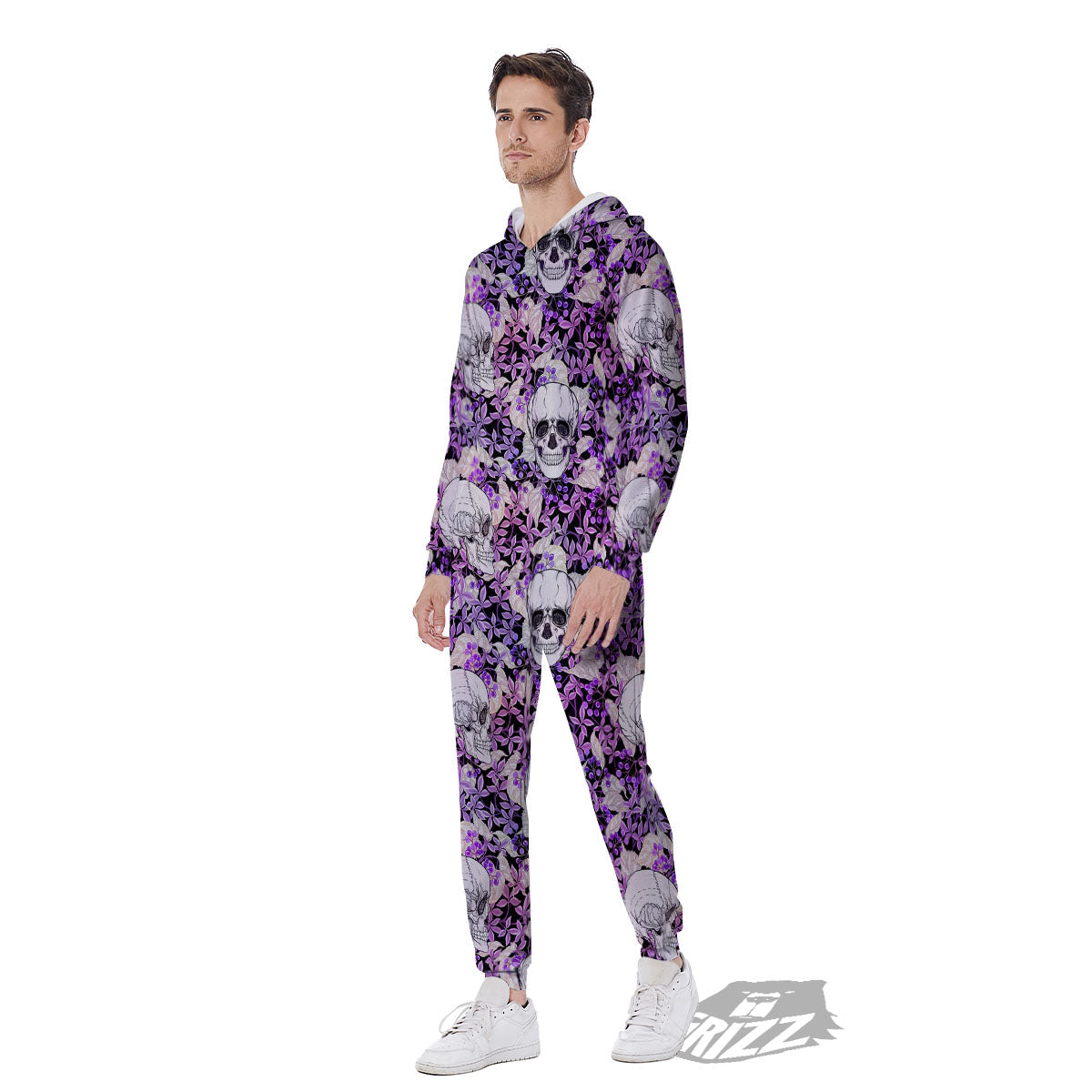 Skull Purple Tropical Print Pattern Men's Jumpsuit-grizzshop