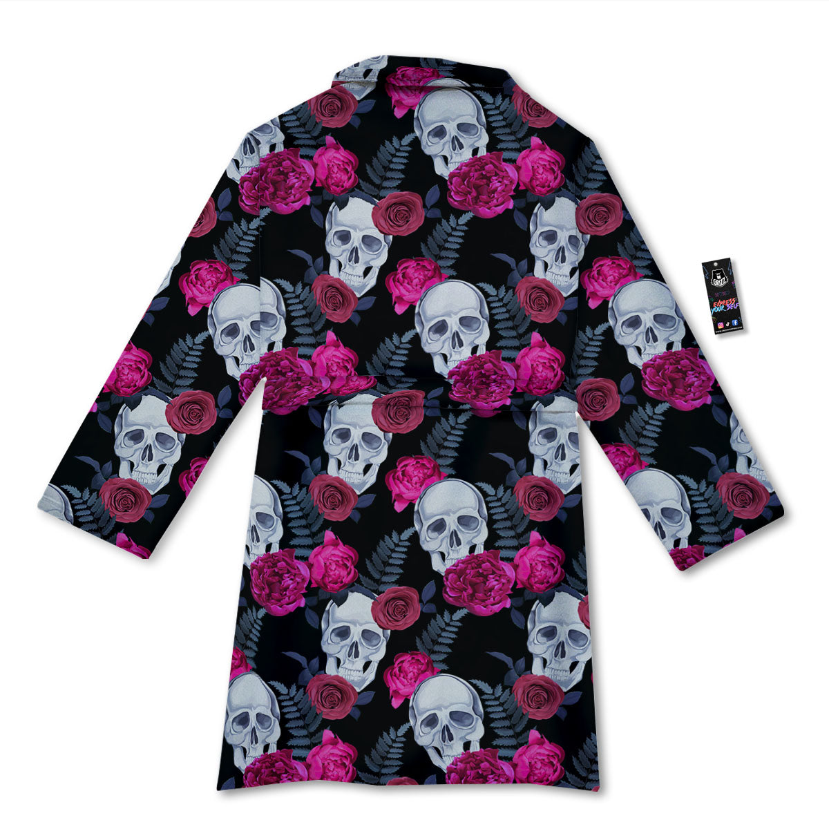 Skull Red Peony Print Pattern Bathrobe-grizzshop