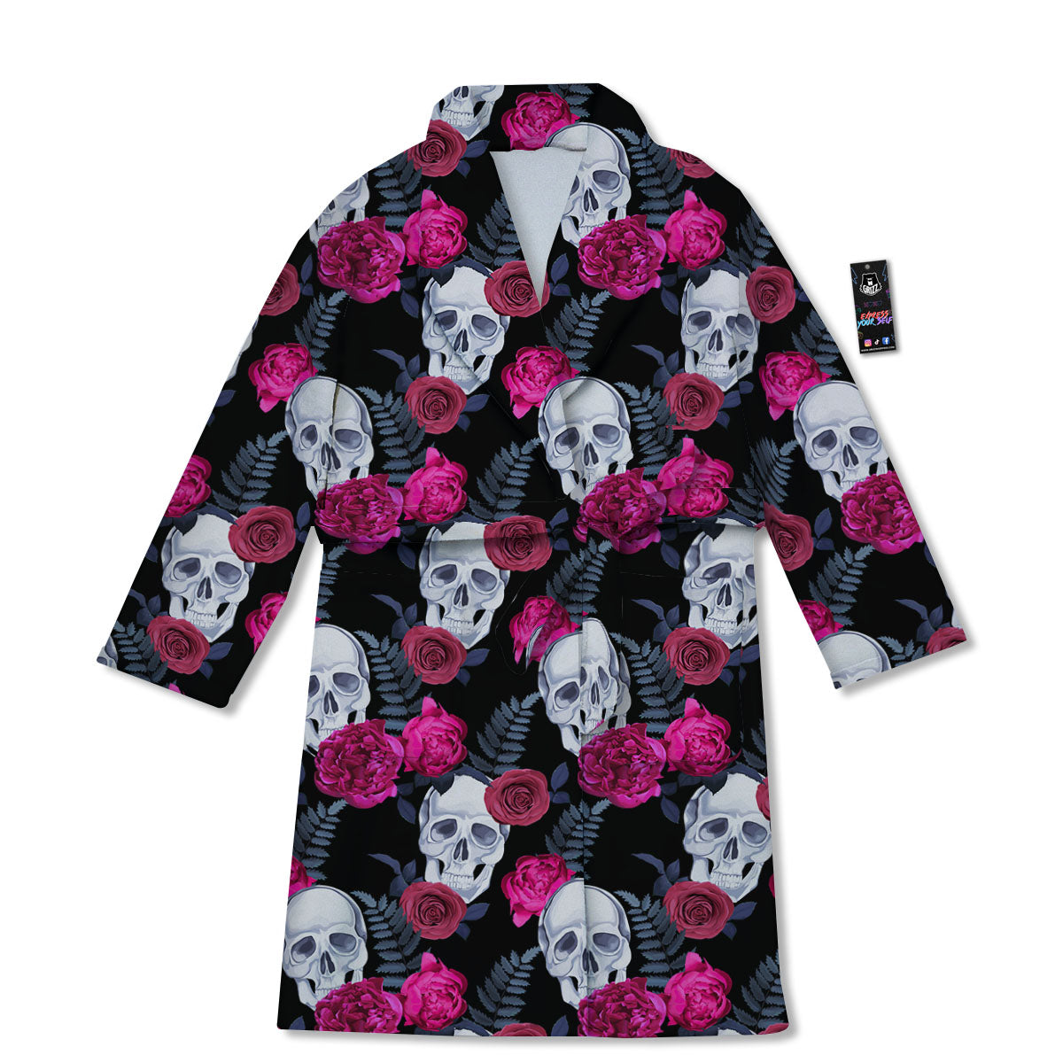 Skull Red Peony Print Pattern Bathrobe-grizzshop
