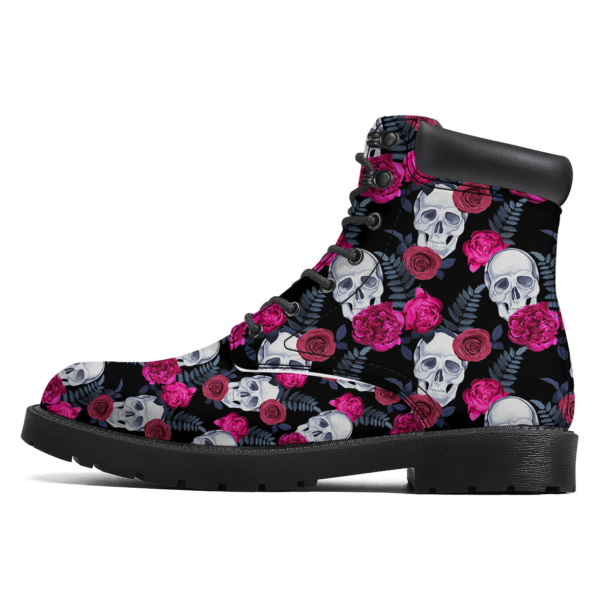 Skull Red Peony Print Pattern Boots-grizzshop