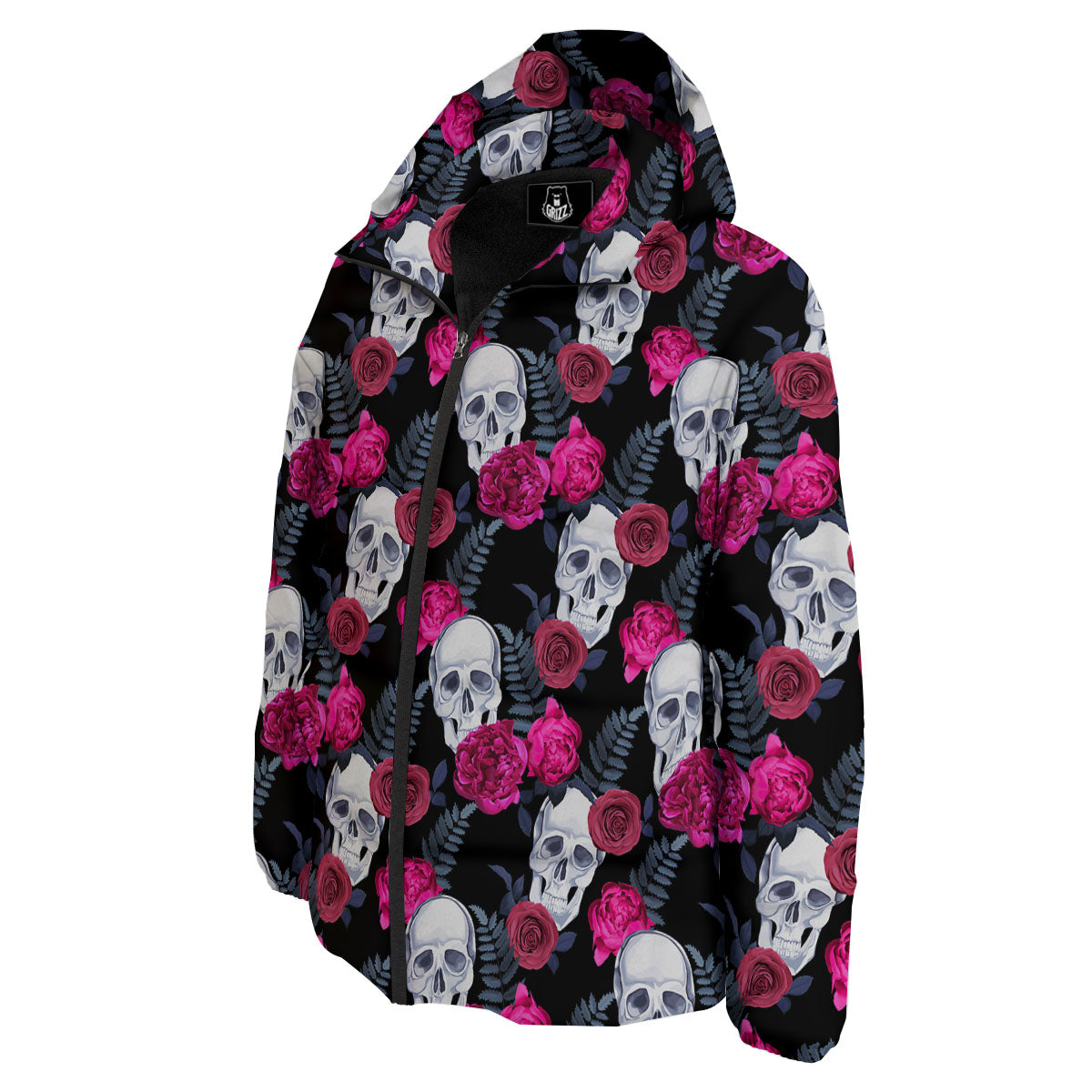 Skull Red Peony Print Pattern Down Jacket-grizzshop