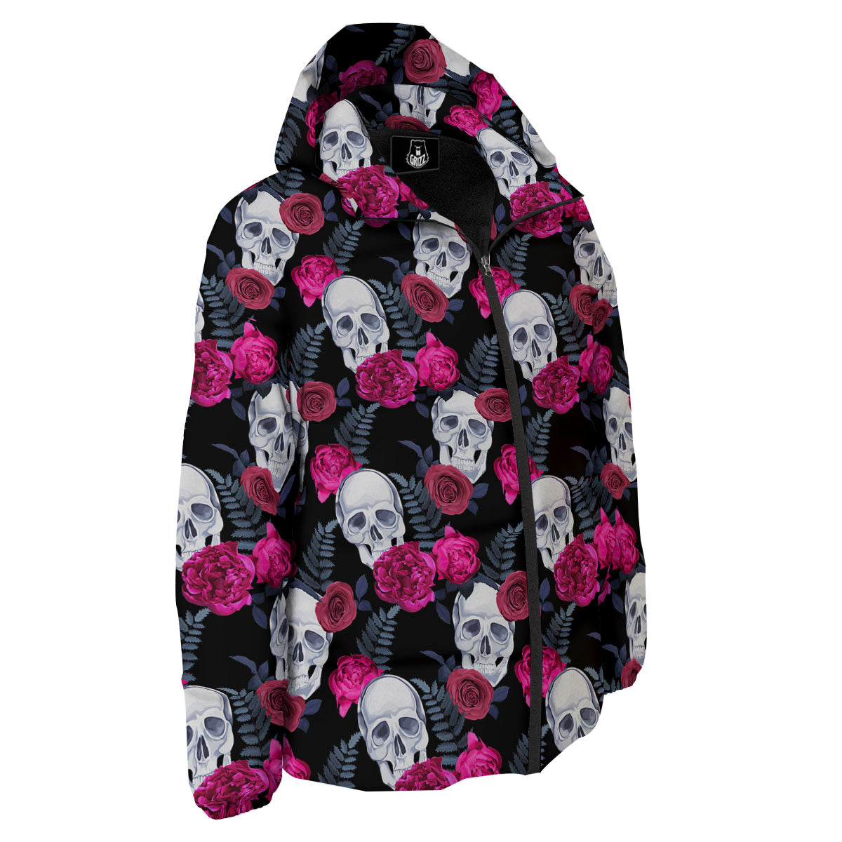 Skull Red Peony Print Pattern Down Jacket-grizzshop