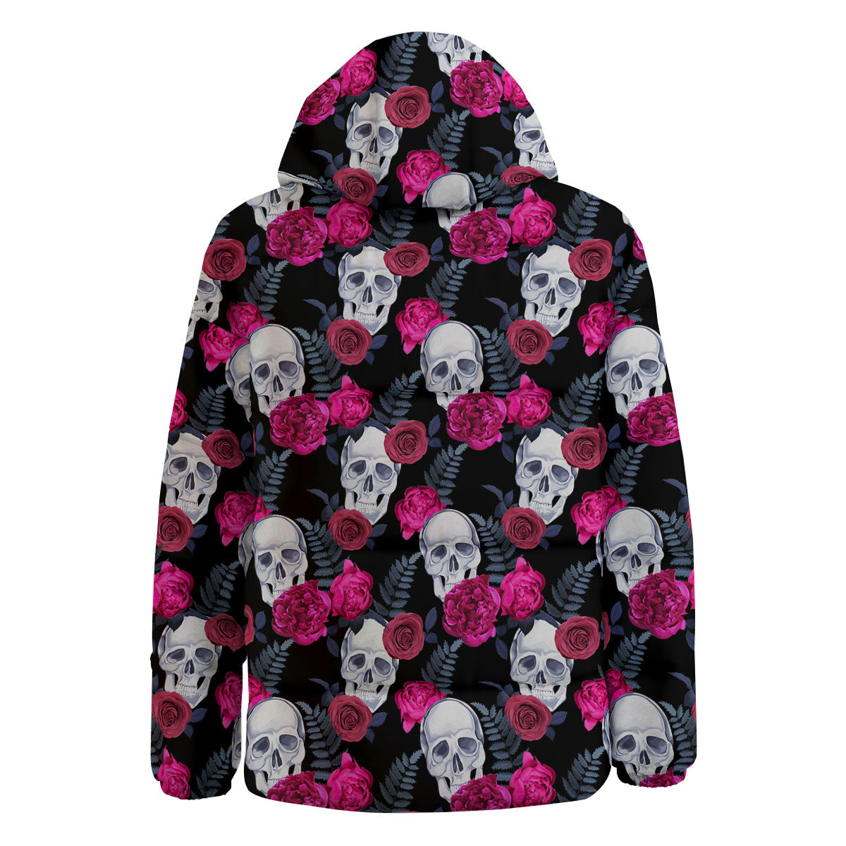 Skull Red Peony Print Pattern Down Jacket-grizzshop