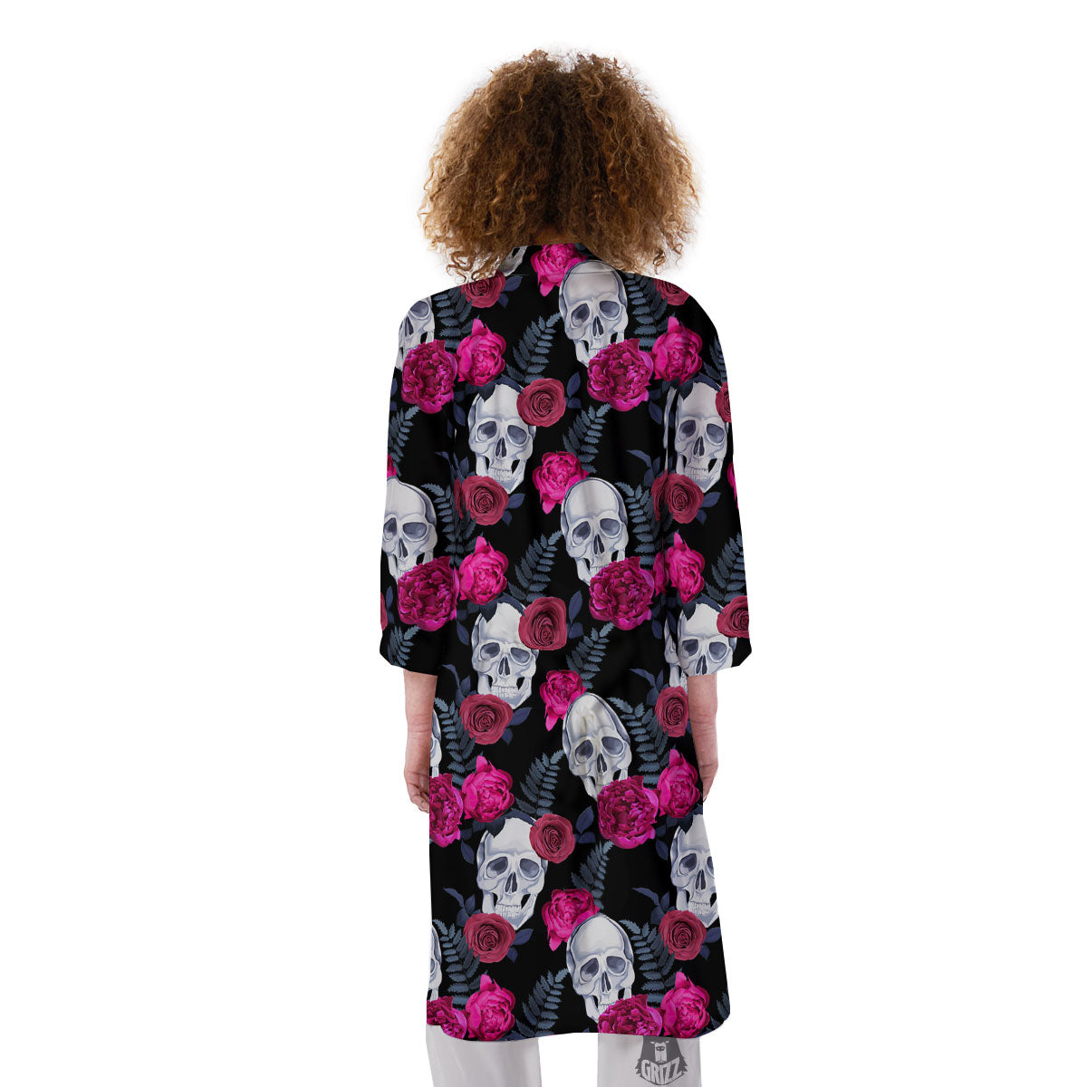 Skull Red Peony Print Pattern Kimono-grizzshop