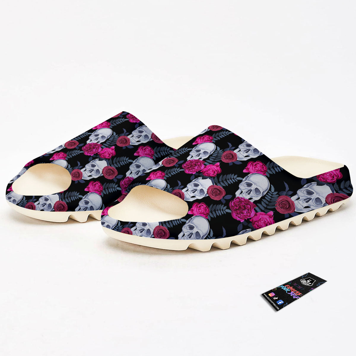Skull Red Peony Print Pattern Sandals-grizzshop