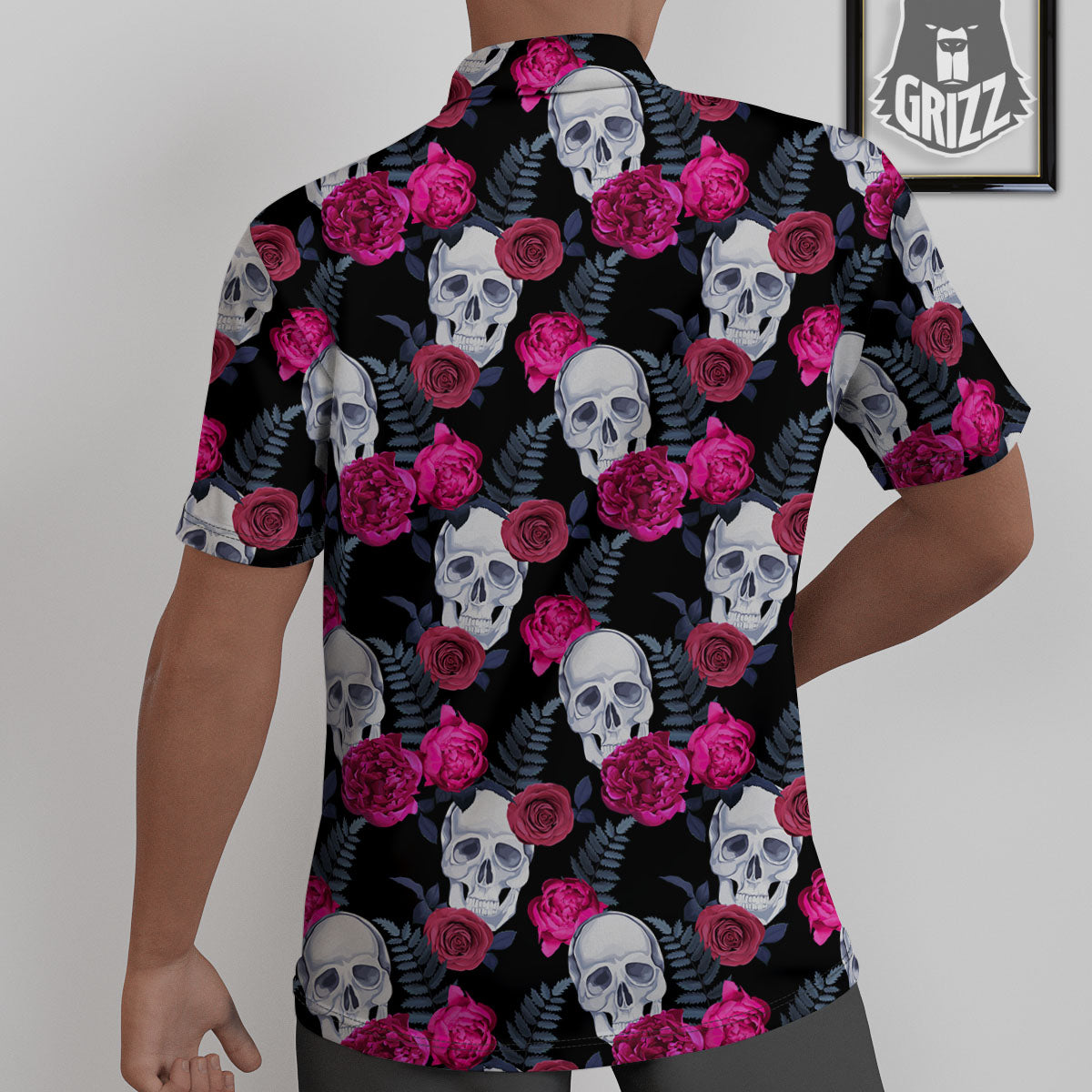 Skull Red Peony Print Pattern Untucked Shirts-grizzshop