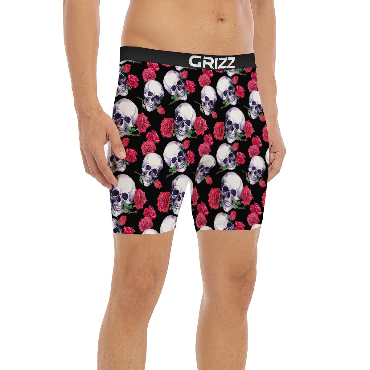 Skull Red Rose Print Pattern Boxer Briefs-grizzshop