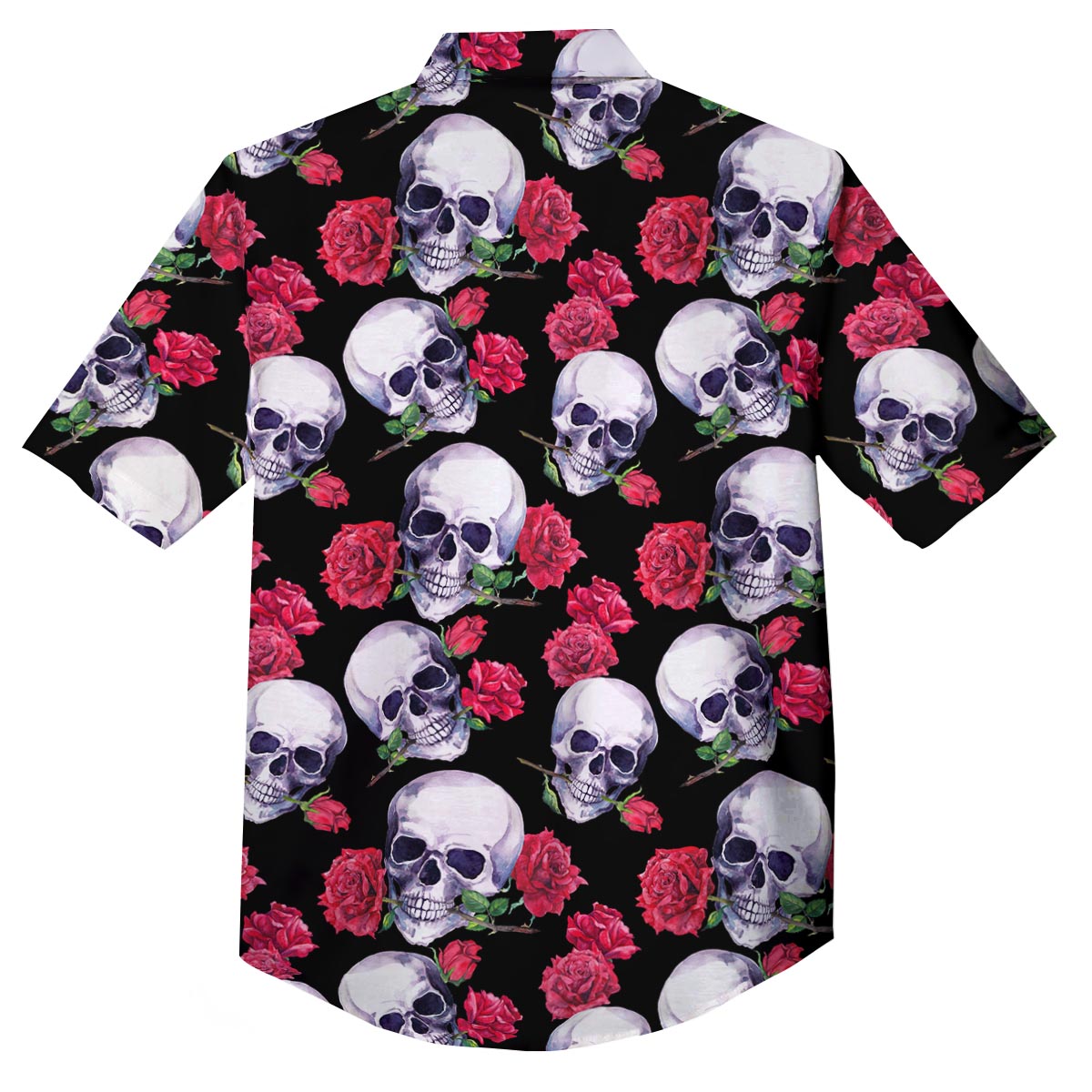 Skull Red Rose Print Pattern Button Up Shirt-grizzshop