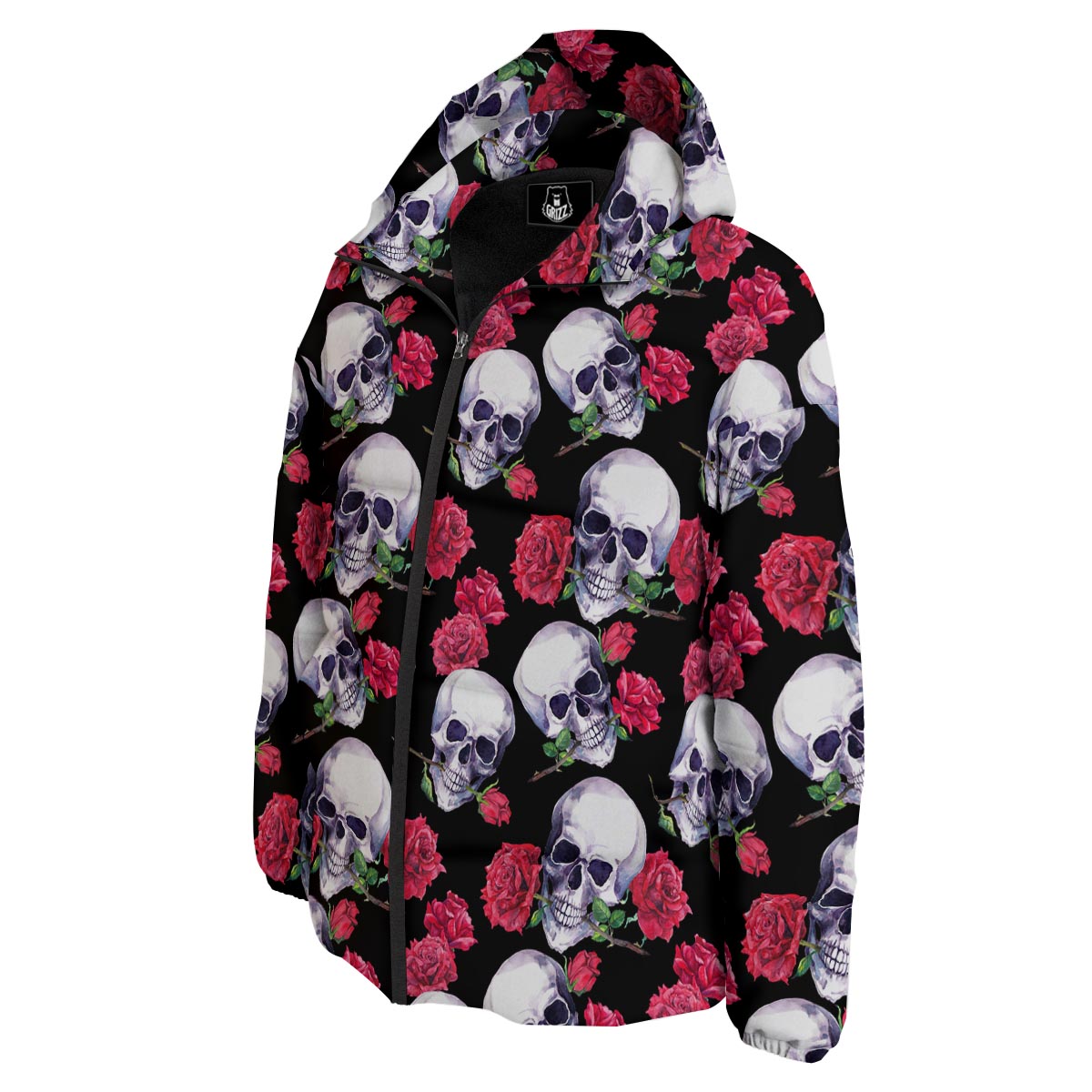 Skull Red Rose Print Pattern Down Jacket-grizzshop