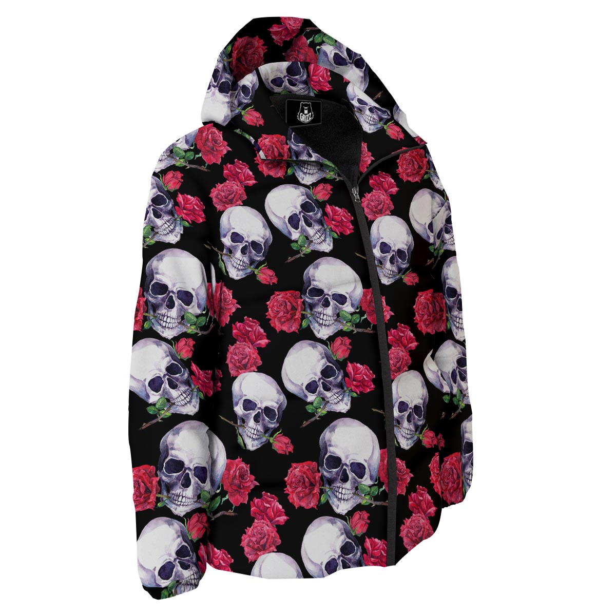 Skull Red Rose Print Pattern Down Jacket-grizzshop
