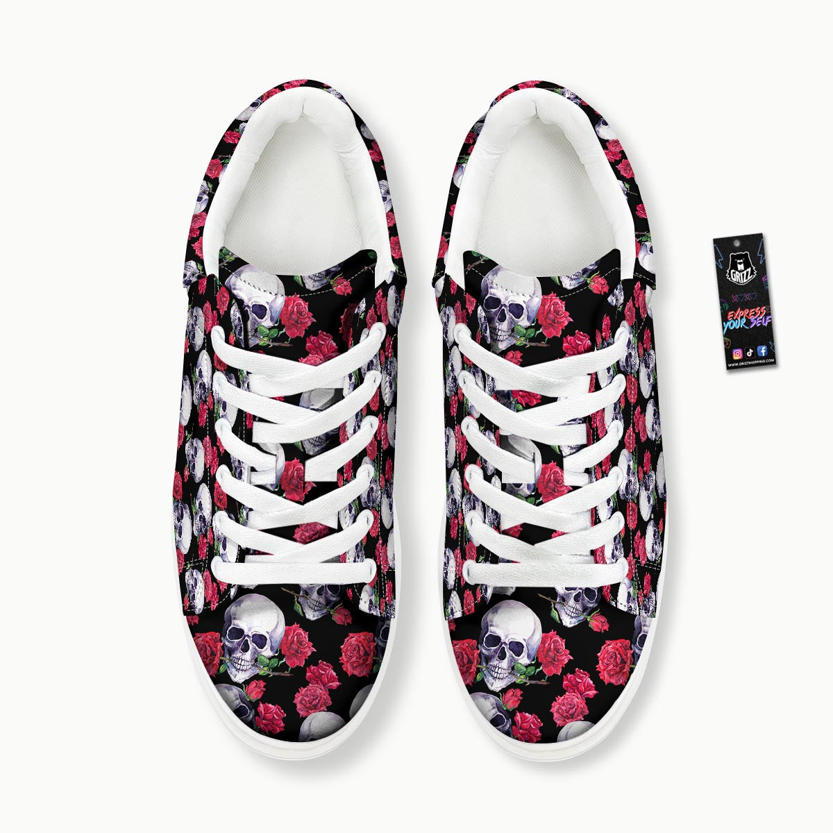 Skull Red Rose Print Pattern Platform Shoes-grizzshop