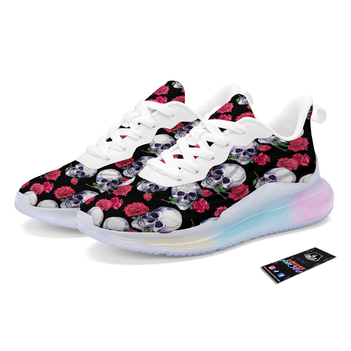 Skull Red Rose Print Pattern Running Sneakers-grizzshop