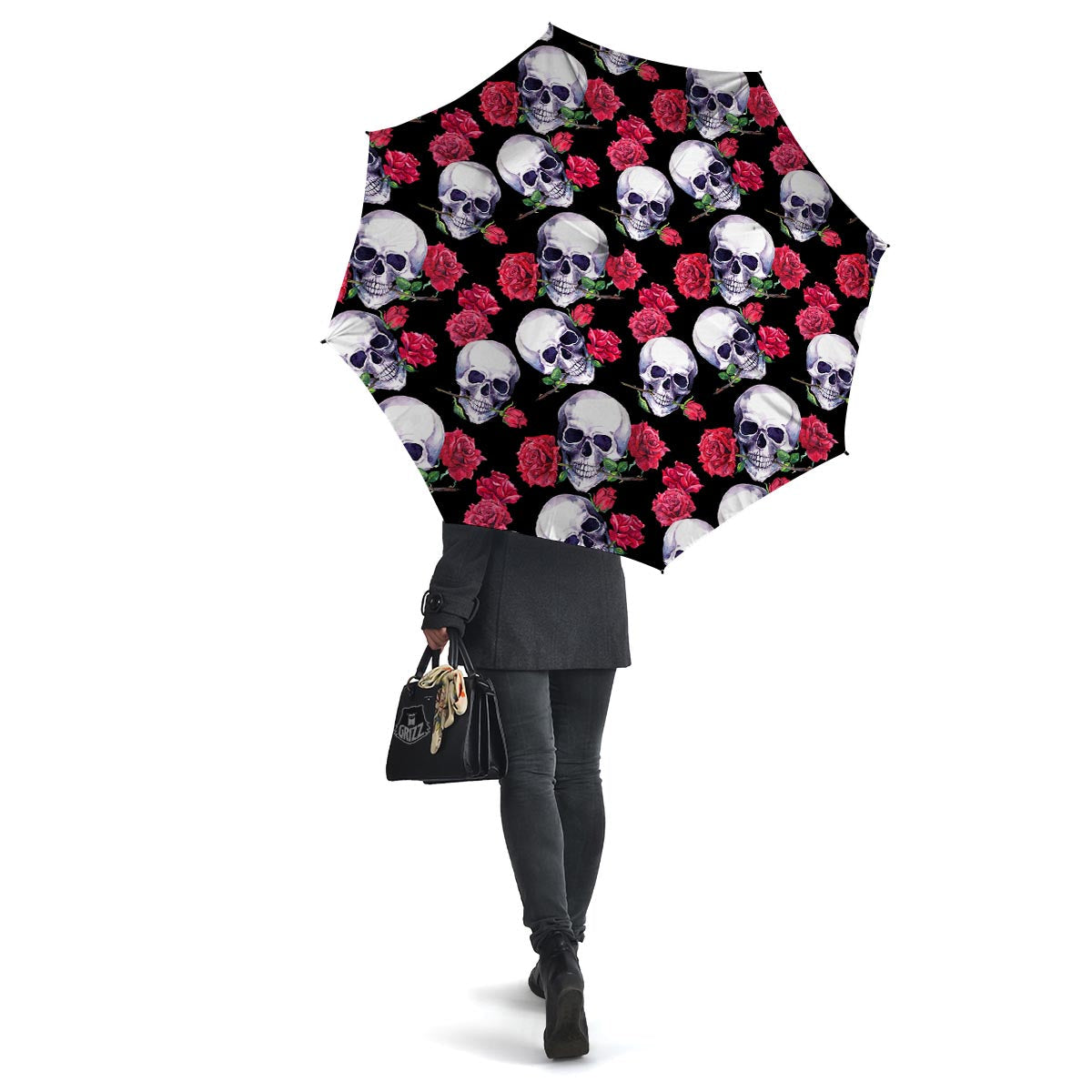 Skull Red Rose Print Pattern Umbrella-grizzshop