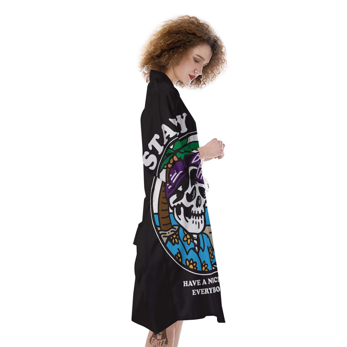 Skull Relax On Beach Print Kimono-grizzshop