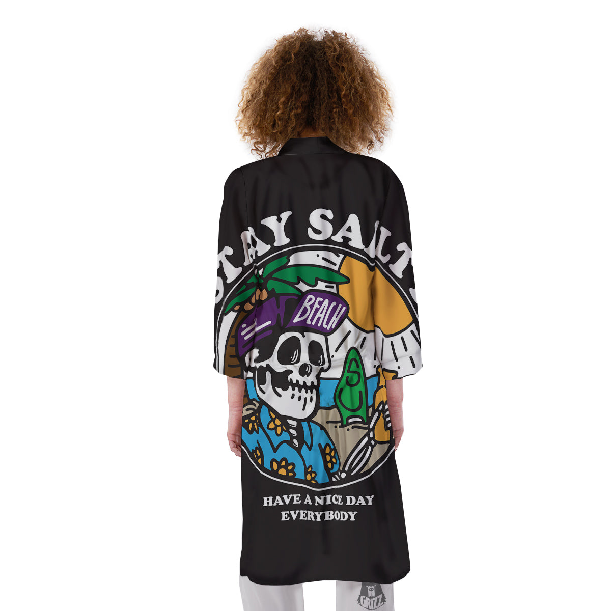 Skull Relax On Beach Print Kimono-grizzshop