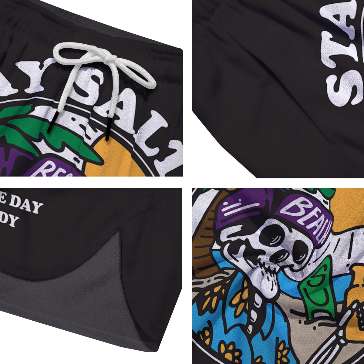 Skull Relax On Beach Print Men's Running Shorts-grizzshop