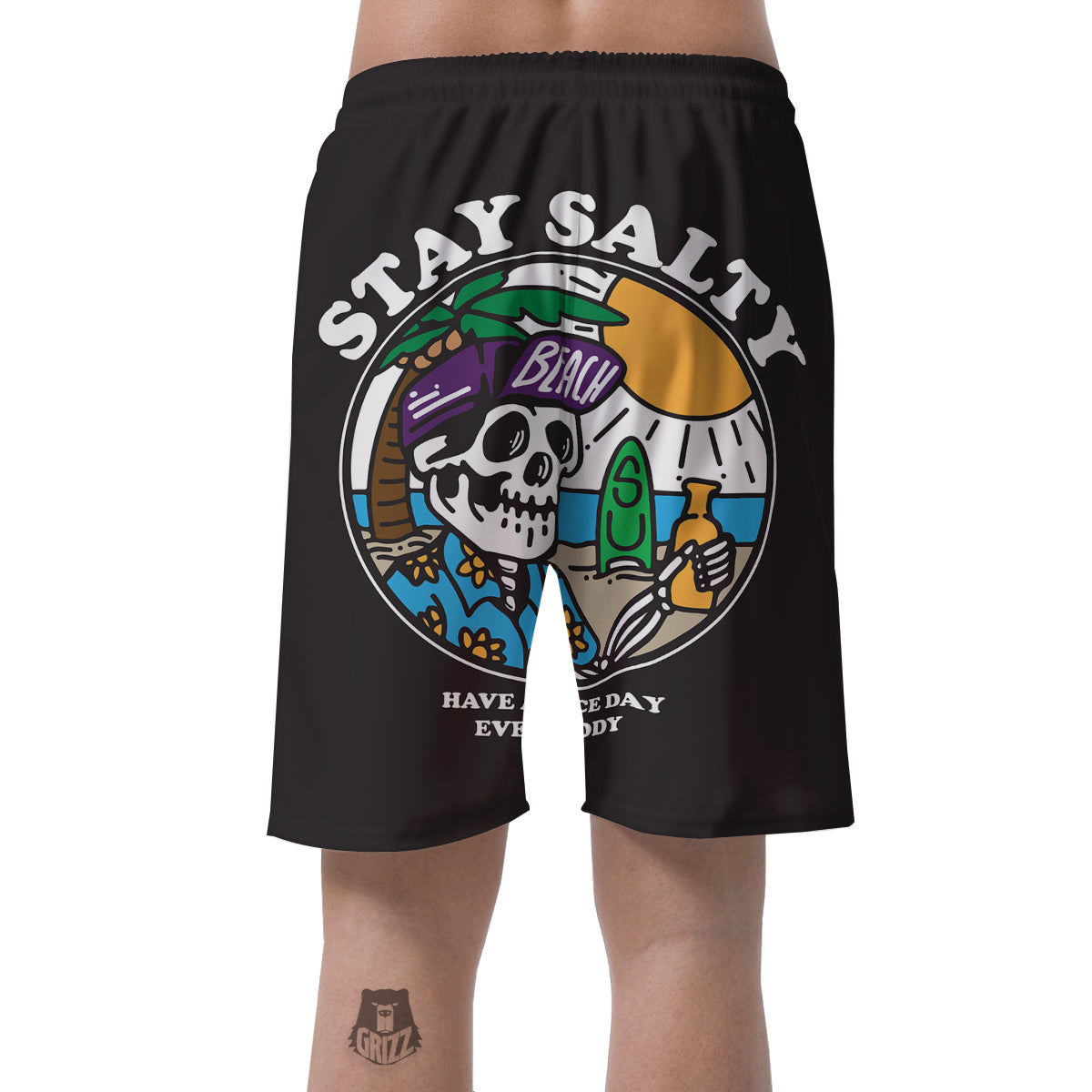 Skull Relax On Beach Print Men's Shorts-grizzshop