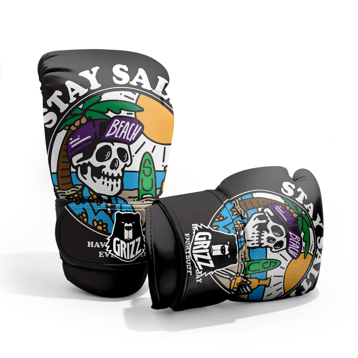 Skull Relax On Beach Print Pro Boxing Glove