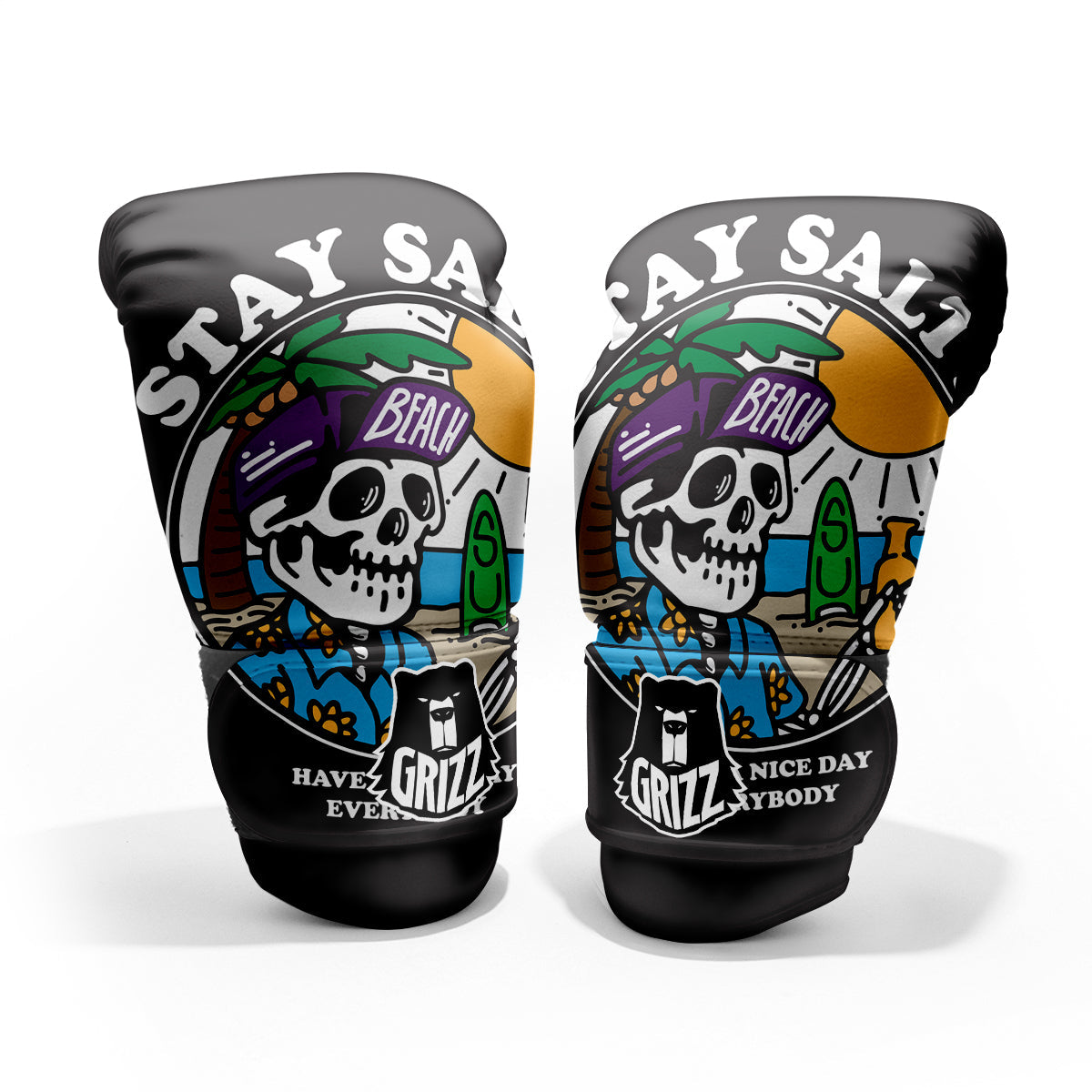 Skull Relax On Beach Print Pro Boxing Glove