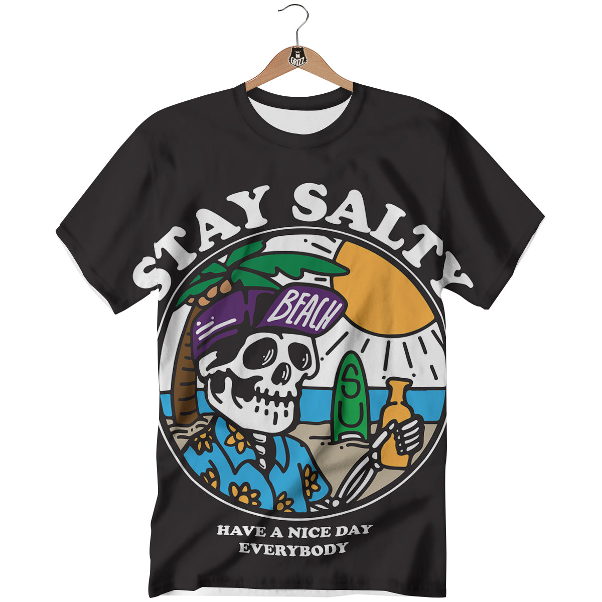 Skull Relax On Beach Print T-Shirt-grizzshop