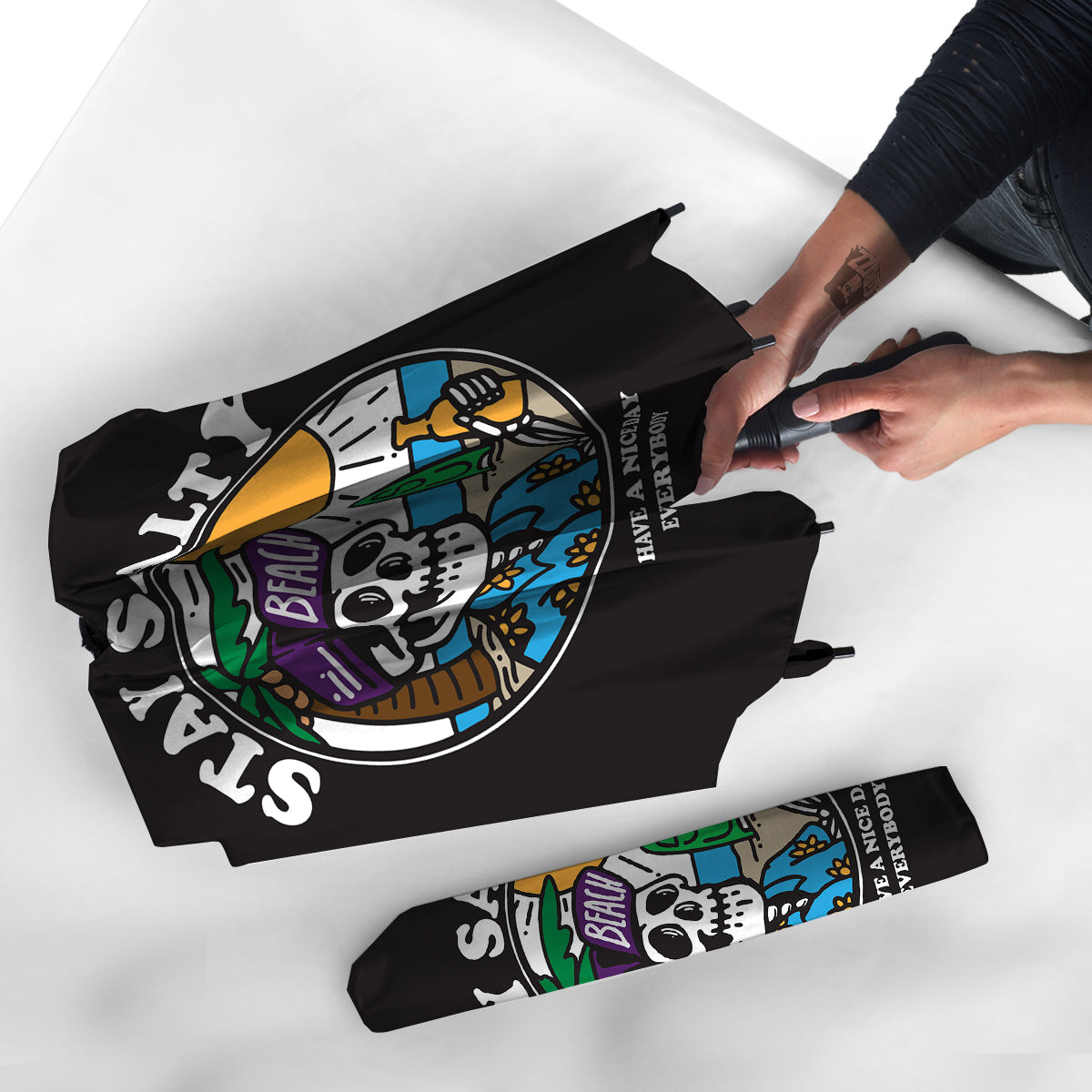 Skull Relax On Beach Print Umbrella-grizzshop