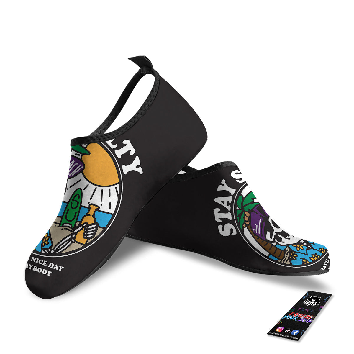 Skull Relax On Beach Print Water Shoes-grizzshop