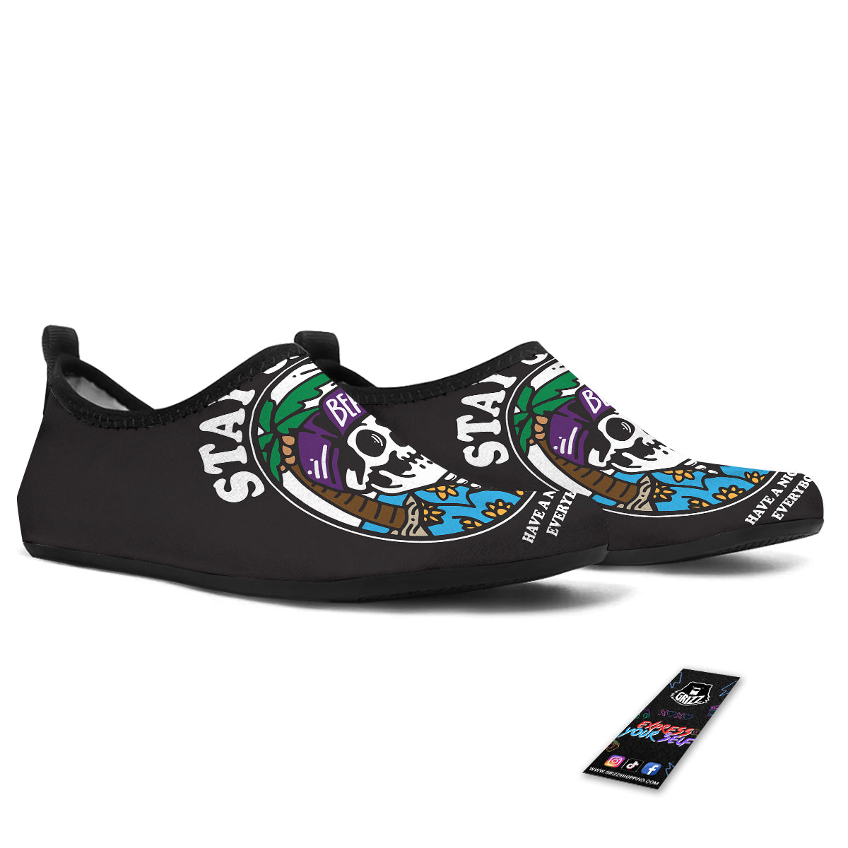 Skull Relax On Beach Print Water Shoes-grizzshop