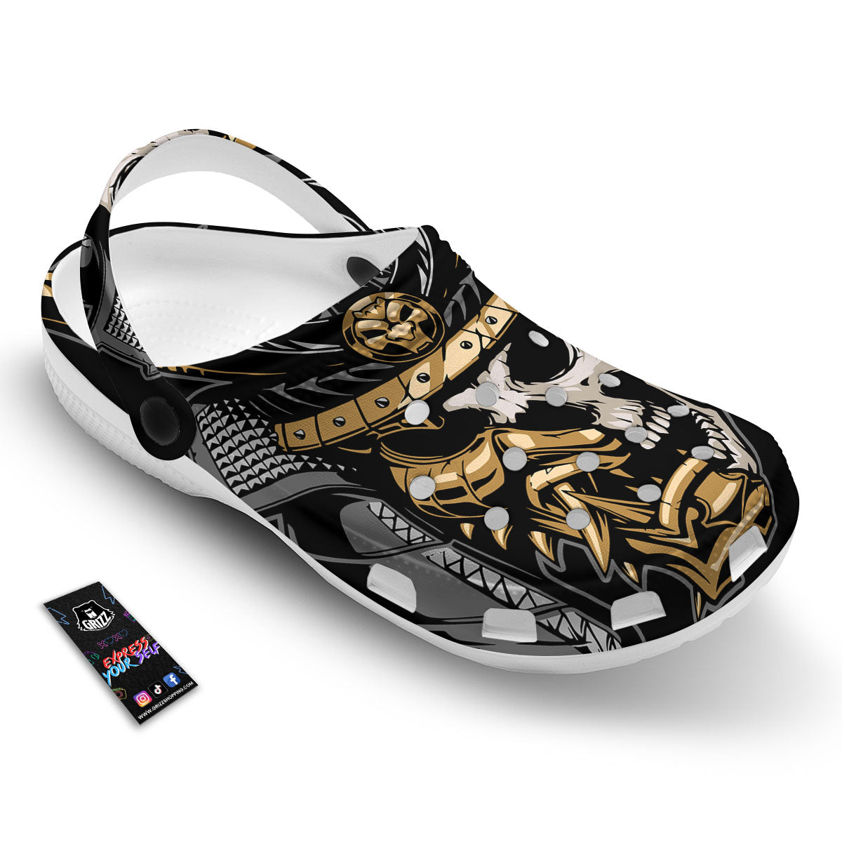 Skull Samurai Warrior Print Clog-grizzshop