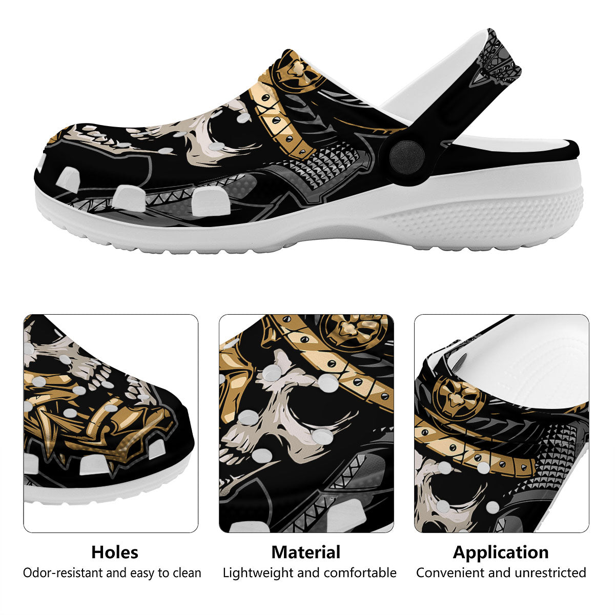 Skull Samurai Warrior Print Clog-grizzshop