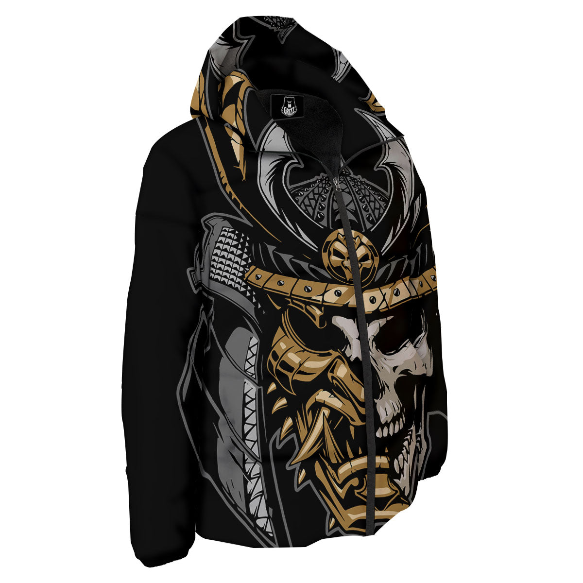 Skull Samurai Warrior Print Down Jacket-grizzshop