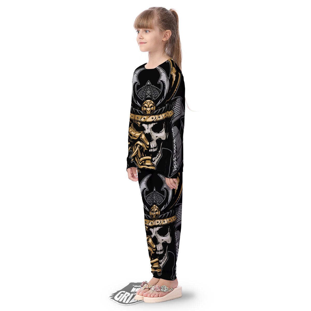 Skull Samurai Warrior Print Kid's Pajamas-grizzshop