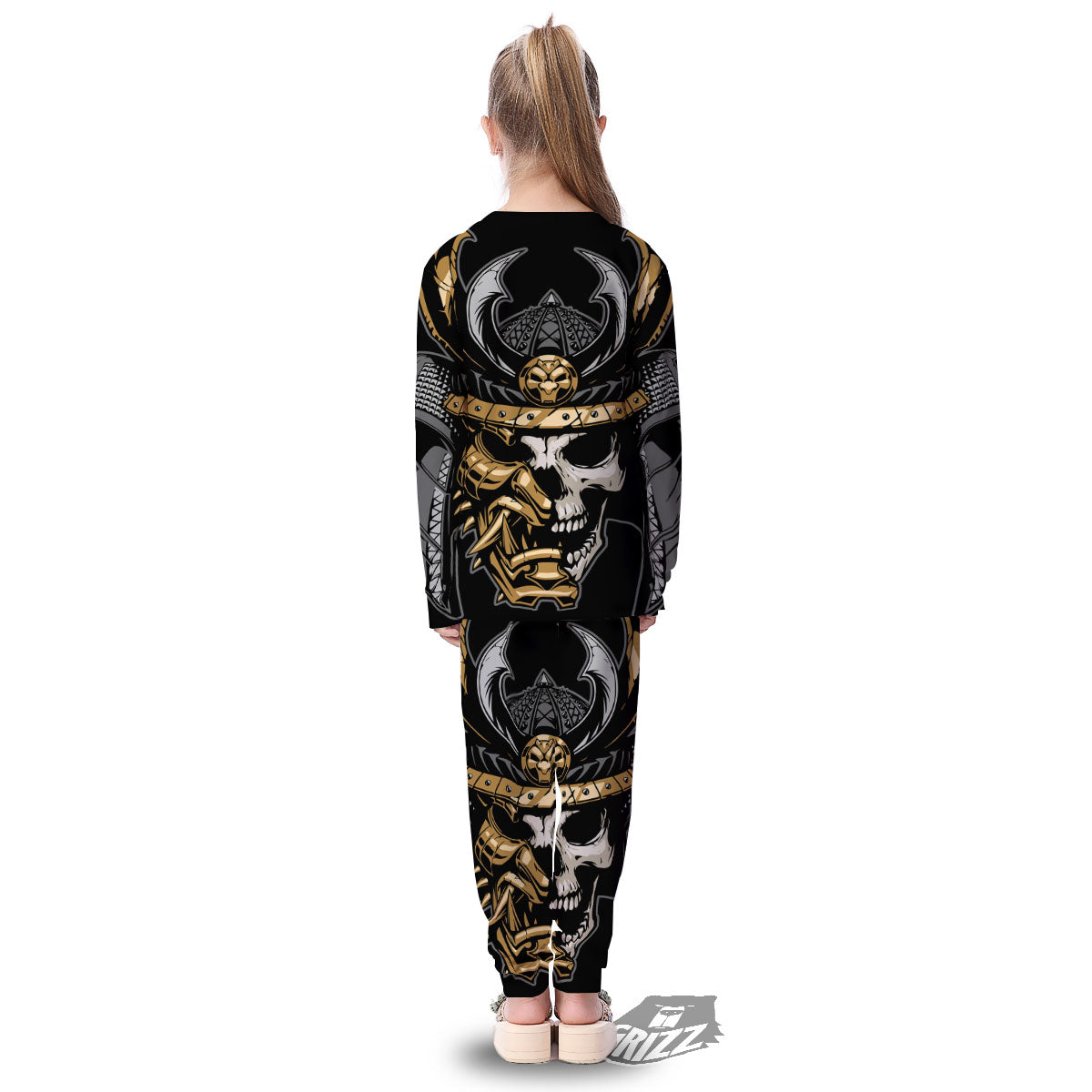 Skull Samurai Warrior Print Kid's Pajamas-grizzshop